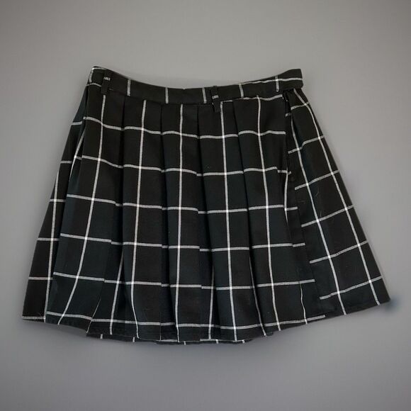 Hot Topic Black & White Window Pane Plaid Mini Skirt Punk Goth Zip Size Medium - Picture 1 of 5